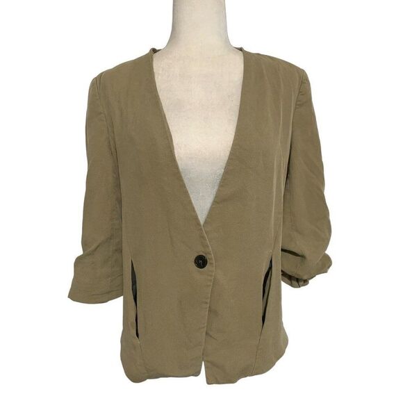 Zara womens solid tan beige brown long sleeve blazer jacket medium - Picture 1 of 5